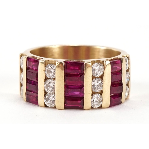 1415 - 14ct gold diamond and ruby ring, size L, 7.8g