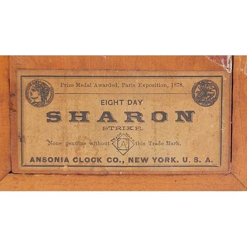 499 - American oak cased Ansonia mantle clock, Sharon Eight Day Strike label to the interior, 43cm high