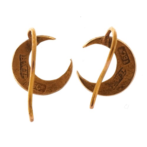 1413 - Pair of Victorian 15ct gold seed pearl crescent moon earrings housed in an Saqui & Lawrence box, 1.0... 