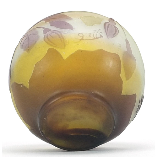 53 - Emile Galle, French Art Nouveau cameo glass pot decorated with flowers, 7.5cm in diameter