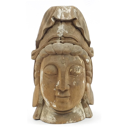 475 - Large Chinese carved wooden bust of Guanyin, 40cm high