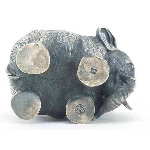 2127 - Heavy silver elephant salt with gilt interior, impressed Russian marks to the base, 4.5cm in length,... 