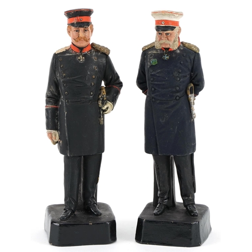 357 - Two German hand painted terracotta figures of Kaiser Wilhelm I and Kaiser Wilhelm II in military dre... 