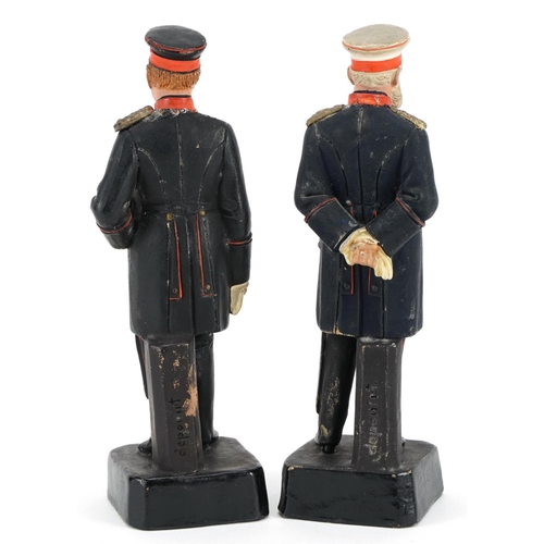 357 - Two German hand painted terracotta figures of Kaiser Wilhelm I and Kaiser Wilhelm II in military dre... 