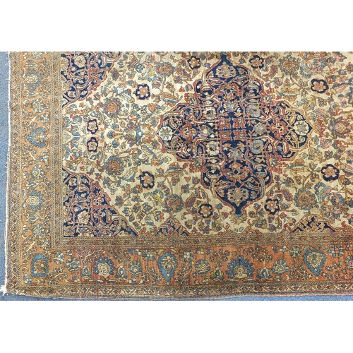 750 - Rectangular beige and blue ground rug having an all over floral design, 205cm x 143cm