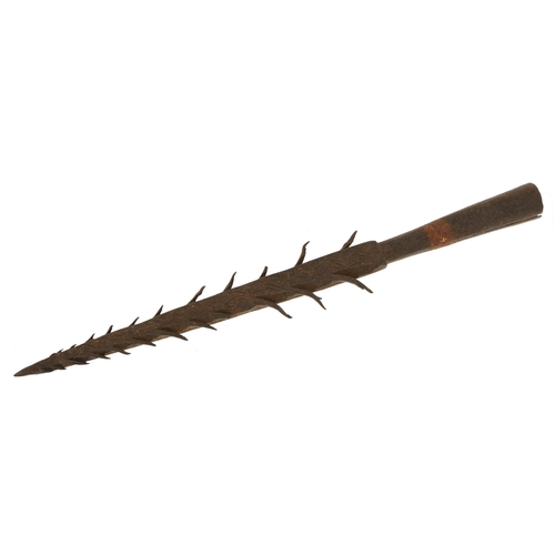 611 - Tribal steel hunting spear with wavy line design, 24cm in length