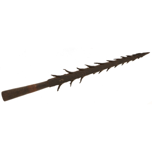 611 - Tribal steel hunting spear with wavy line design, 24cm in length