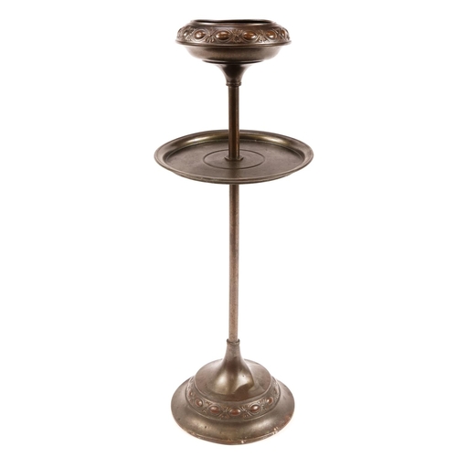 385 - Art Nouveau Daalderop bronzed smoker's stand with tray, embossed with stylised motifs, 75cm high