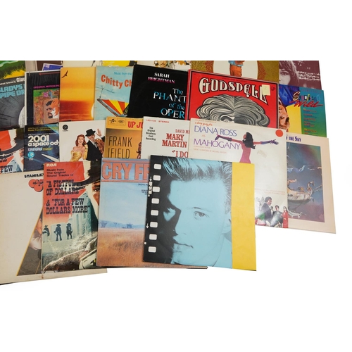 411 - Film sound track vinyl LP records including Stardust, Carousel, Chitty Chitty Bang Bang and Hair