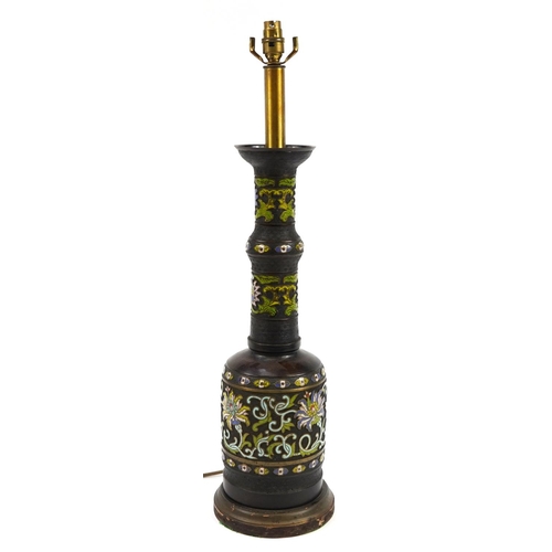 380 - Chinese bronze and Champleve enamel table lamp, 72cm high