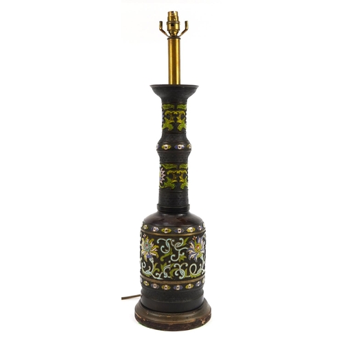 380 - Chinese bronze and Champleve enamel table lamp, 72cm high