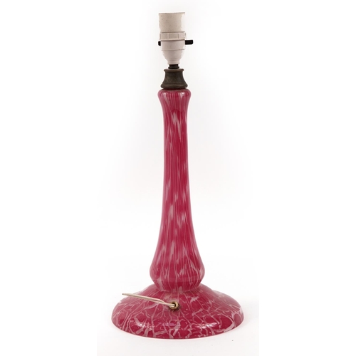 66 - Vintage Murano pink and white striped glass lamp with silver plated fitment, 43cm high