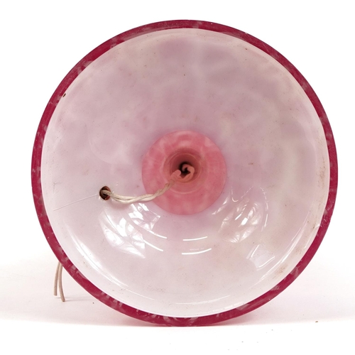 66 - Vintage Murano pink and white striped glass lamp with silver plated fitment, 43cm high