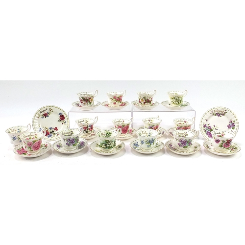 453 - Collection of Royal Albert Flower of the Month series cups, saucers and side plates, the largest, th... 