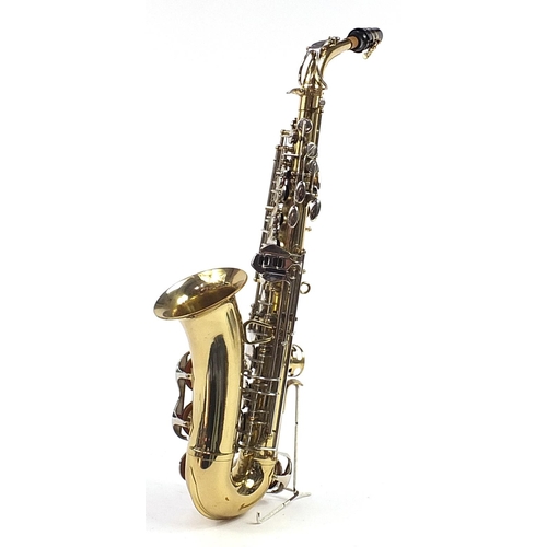 400 - Corton by Amati chrome plated and brass alto saxophone with protective case, numbered 178985, 62cm i... 