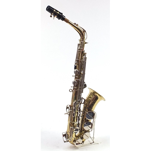 400 - Corton by Amati chrome plated and brass alto saxophone with protective case, numbered 178985, 62cm i... 