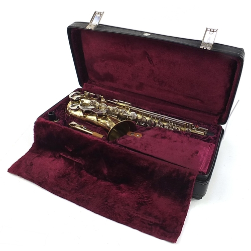 400 - Corton by Amati chrome plated and brass alto saxophone with protective case, numbered 178985, 62cm i... 