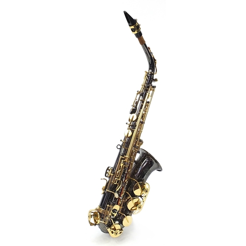 399 - J Michael, chrome plated and brass alto saxophone with protective case, numbered DG042, 62 cm in len... 