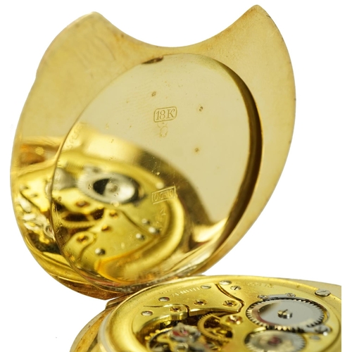 1408 - Zenith, Art Deco 18ct gold pocket watch, 4.6cm wide, 59.9g