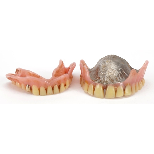 Pair of dentures with a gold cap and white metal plate housed in a Mr