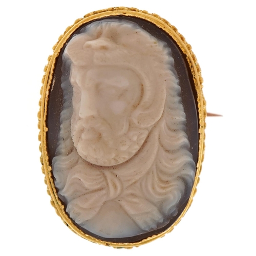 1407 - Antique unmarked gold cameo brooch carved with a bearded gentleman (tests as 22ct+ gold) 3.0cm high,... 
