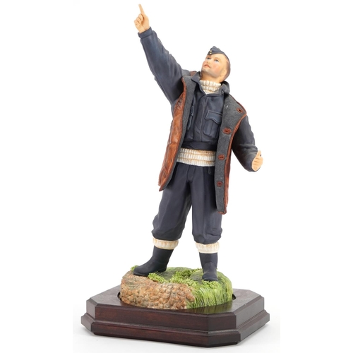 431 - Ashmore for Worcester porcelain commemorative military figure raised on a wooden plinth display stan... 