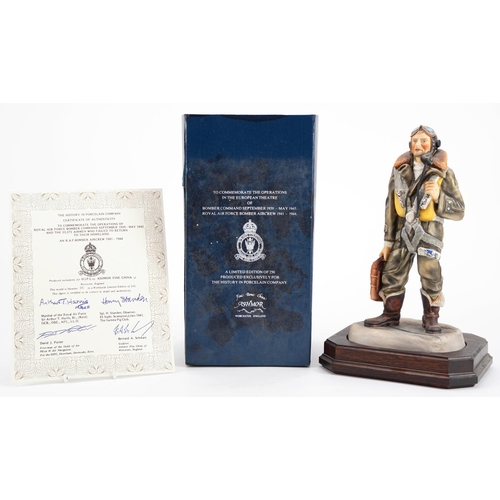 433 - Ashmore for Worcester porcelain commemorative military figure raised on a wooden plinth base, RAF Bo... 