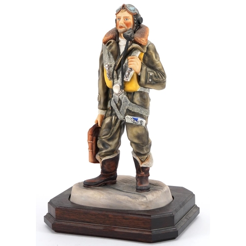 433 - Ashmore for Worcester porcelain commemorative military figure raised on a wooden plinth base, RAF Bo... 