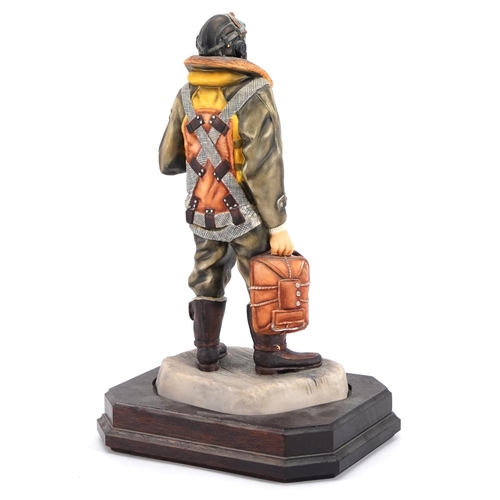 433 - Ashmore for Worcester porcelain commemorative military figure raised on a wooden plinth base, RAF Bo... 