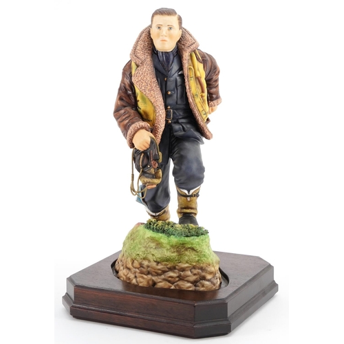 437 - Ashmore for Worcester porcelain commemorative military figure raised on a wooden plinth base, A Roya... 