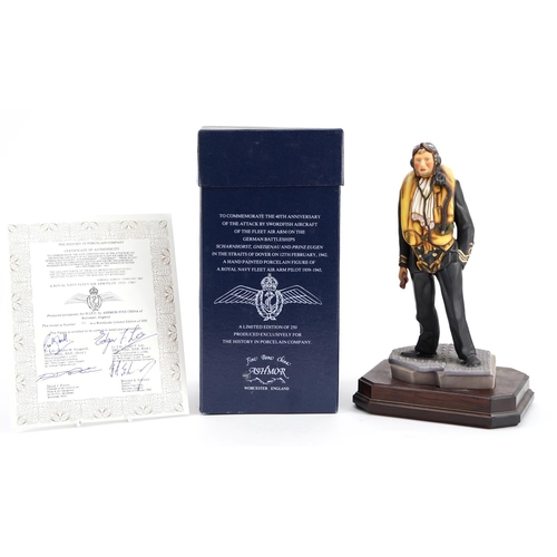 434 - Ashmore for Worcester porcelain commemorative military figure raised on a wooden plinth base, with c... 