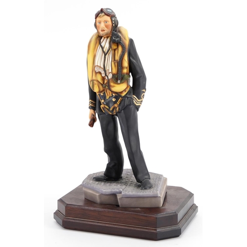 434 - Ashmore for Worcester porcelain commemorative military figure raised on a wooden plinth base, with c... 