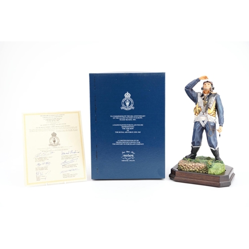 429 - Ashmore for Worcester porcelain commemorative military figure raised on a wooden plinth base with ce... 