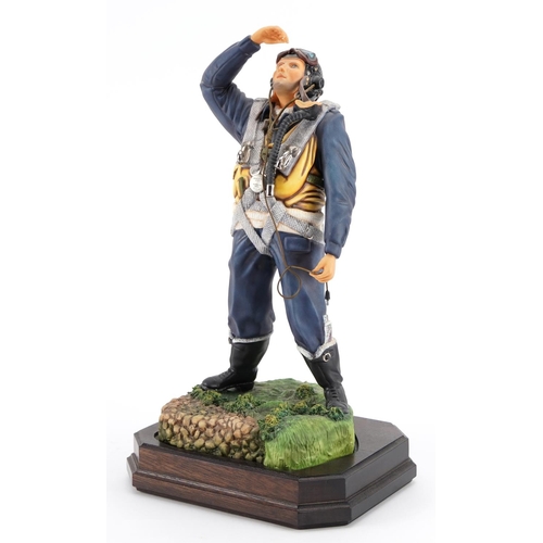 429 - Ashmore for Worcester porcelain commemorative military figure raised on a wooden plinth base with ce... 