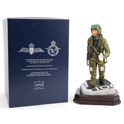 436 - Ashmore for Worcester porcelain commemorative military figure raised on a wooden plinth base, Harrie... 