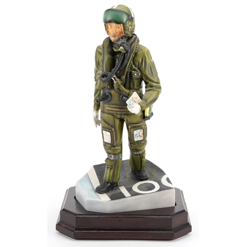 436 - Ashmore for Worcester porcelain commemorative military figure raised on a wooden plinth base, Harrie... 