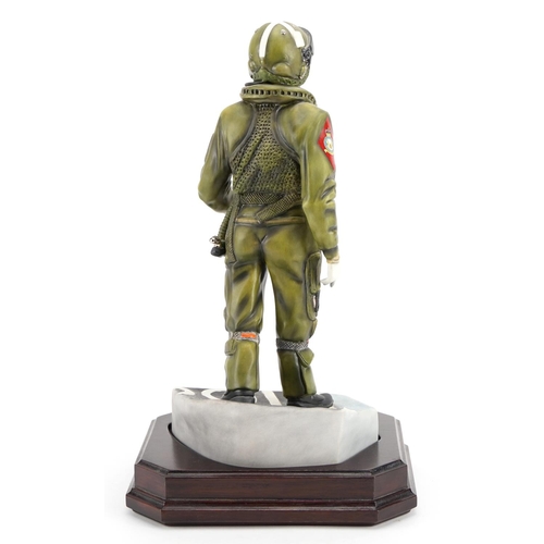 436 - Ashmore for Worcester porcelain commemorative military figure raised on a wooden plinth base, Harrie... 