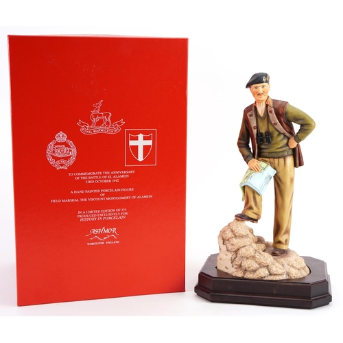 435 - Ashmore for Worcester porcelain commemorative military figure raised on a wooden plinth base, Field ... 