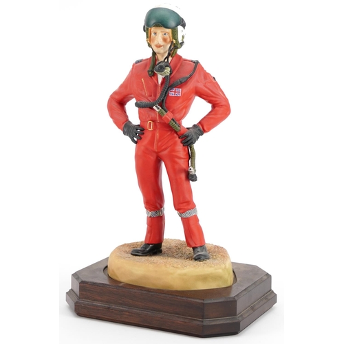 426 - Ashmore for Worcester porcelain commemorative military figure raised on a wooden plinth base with ce... 