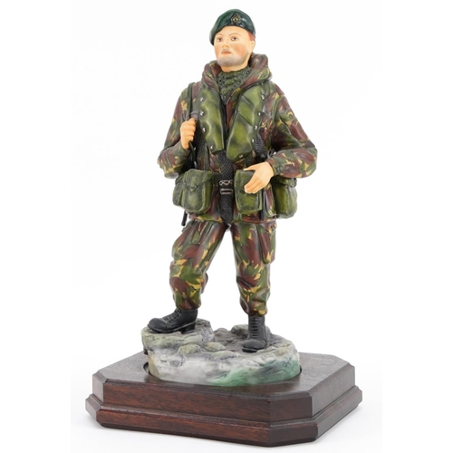 423 - Ashmore for Worcester porcelain commemorative military figure raised on a wooden plinth base, Royal ... 