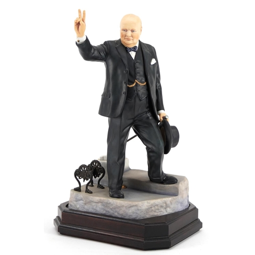 421 - Ashmore for Worcester porcelain commemorative figure of Sir Winston Churchill raised on a wooden pli... 