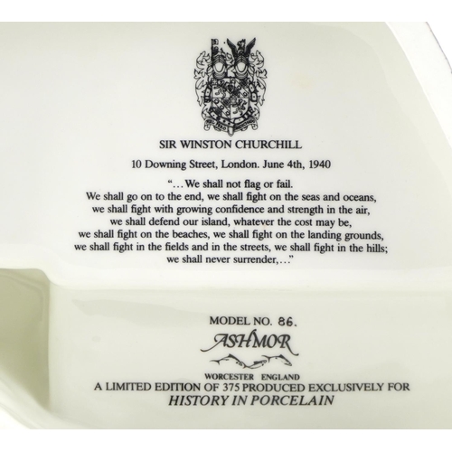 421 - Ashmore for Worcester porcelain commemorative figure of Sir Winston Churchill raised on a wooden pli... 