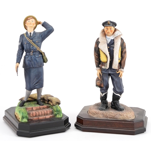 438 - Ashmore for Worcester, two commemorative military figures with wooden plinth bases, the largest 30.5... 