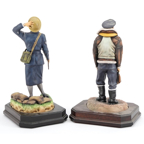 438 - Ashmore for Worcester, two commemorative military figures with wooden plinth bases, the largest 30.5... 