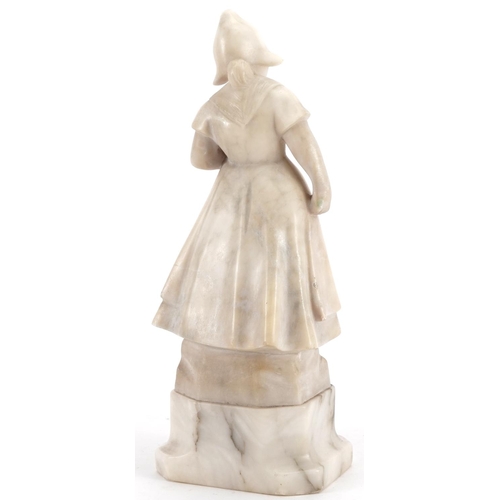 233 - Carved alabaster sculpture of a Dutch girl, indistinctly signed to the base, 28.5cm high