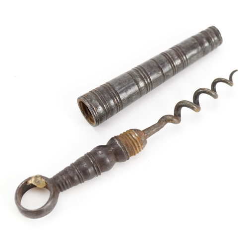 166 - Georgian simple steel corkscrew, 10cm in length