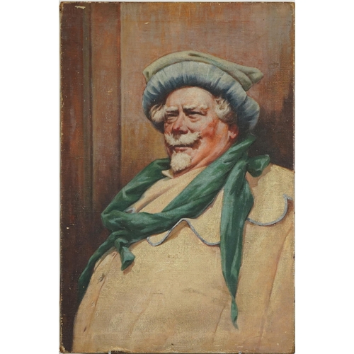 395 - Portrait of a bearded gentleman wearing a scarf, Turkish school oil on canvas, unframed, 76cm x 51cm