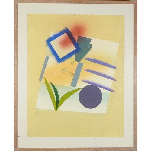 557 - Abstract composition, geometric shapes, pencil signed print in colour, limited edition 10/12, mounte... 