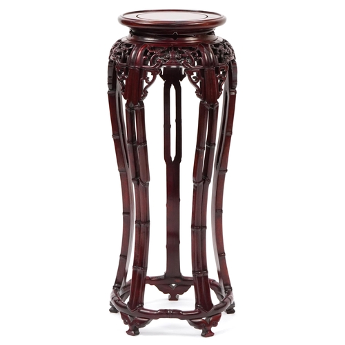 757 - Chinese hardwood simulated bamboo plant stand, 81cm high