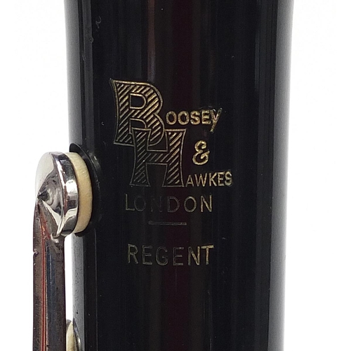 402 - Boosey & Hawkes, Regent five piece clarinet with fitted case, numbered 518515, 60cm in length